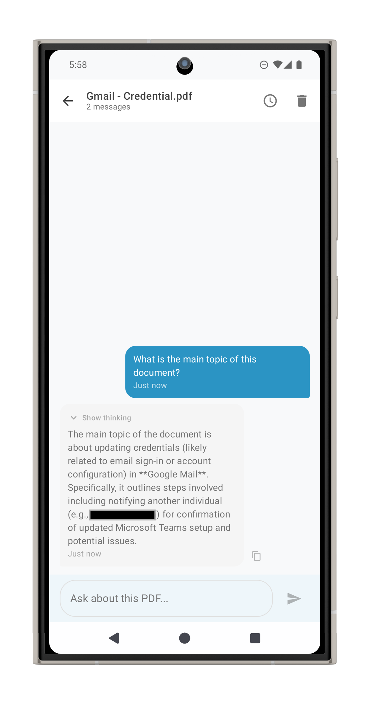 ProperPDF AI PDF chat screen on Android