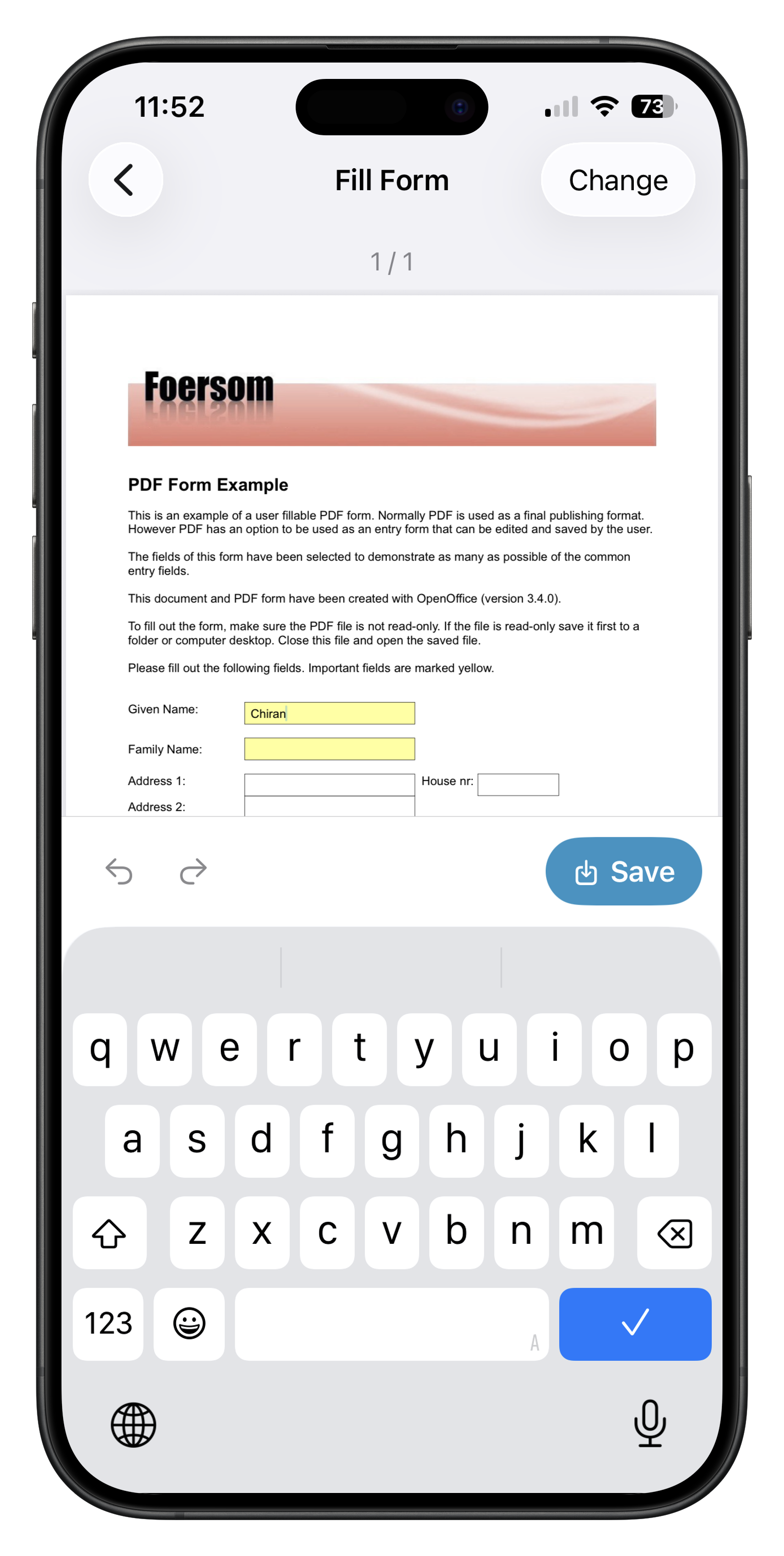 Fill PDF screen on iPhone