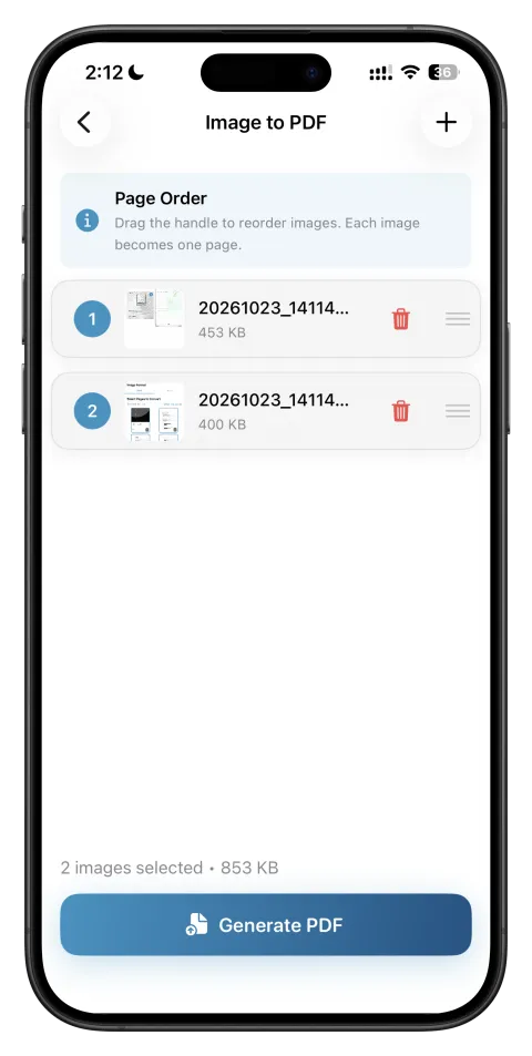 iPhone: images to PDF