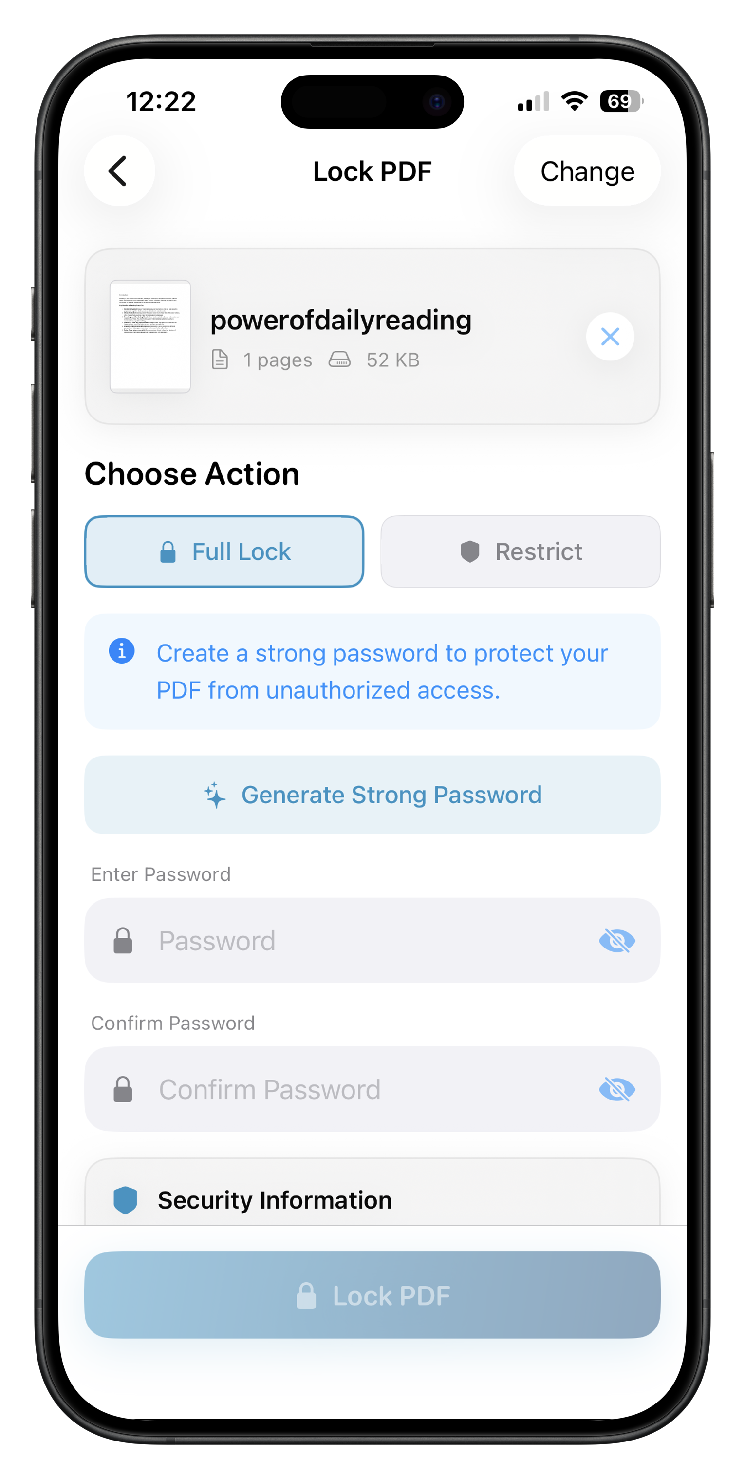 Lock PDF screen on iPhone