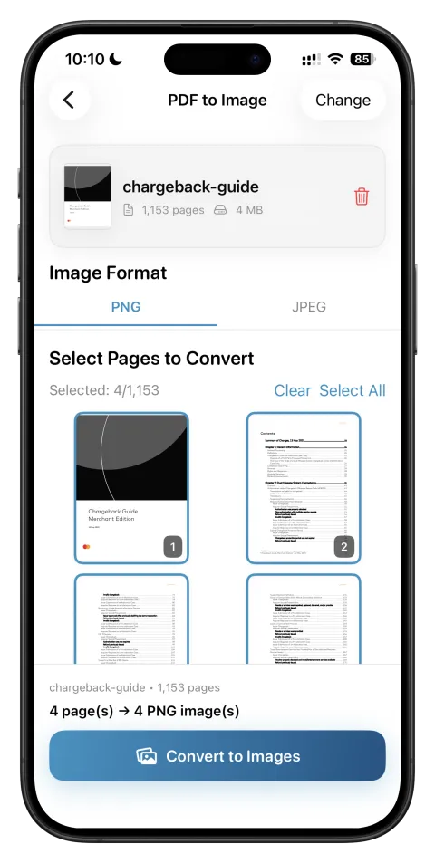 iPhone: PDF to images